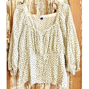 Womens Old Navy Long Sleeve Button-Front Floral Poet Blouse - Cream - 3X (24-26)